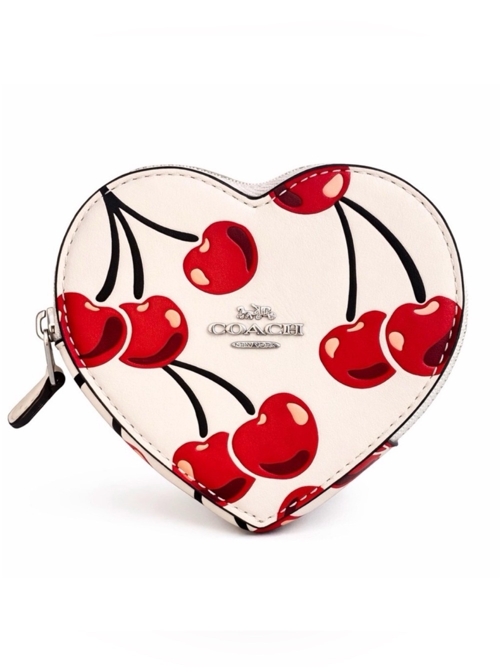 Last one! New Coach Heart Coin Case With Cherry Print